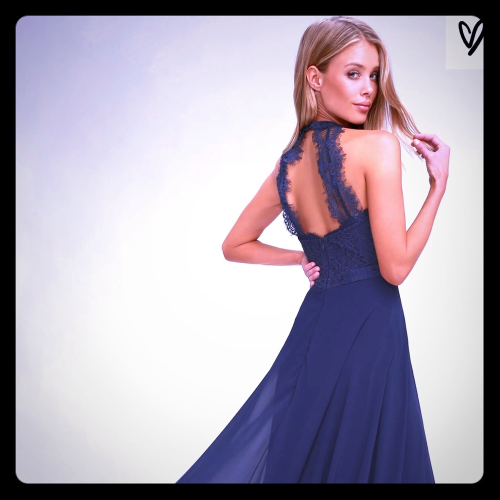 DANCE ALL EVENING NAVY BLUE LACE MAXI DRESS